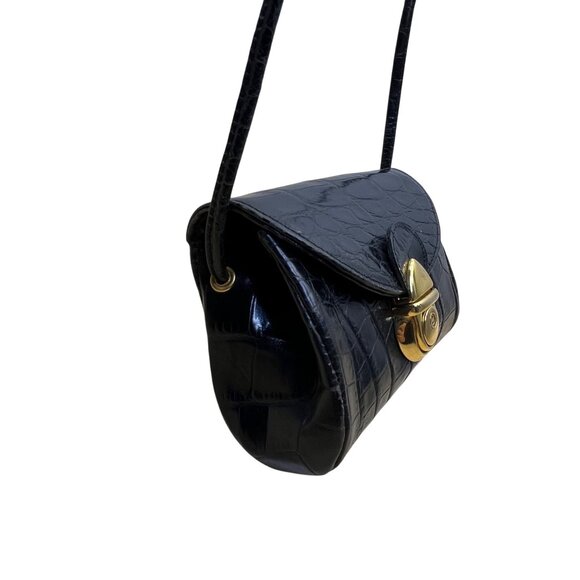 Lexiapel Womens Black Croc-Embossed Leather Gold Turn-Lock Closure Crossbody Bag - Picture 4 of 10